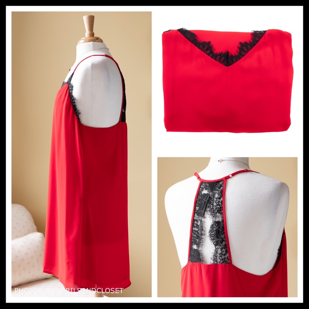 RED MINI CROCHET LACE SLIP DRESS A2C - Picture 4 of 8